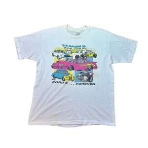 Vintage 90s World of Wheels Graphic T Shirt XL Ford Forever Cars Tee